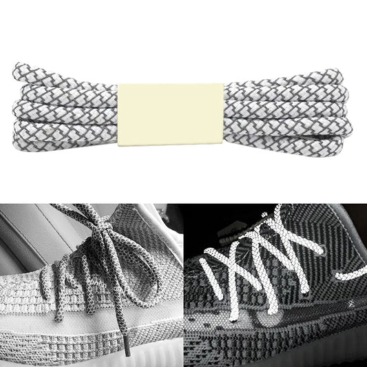 Reflective Shoe laces Round Sneakers ShoeLaces Kids Adult Outdoor Sports Shoelaces Length 100cm White