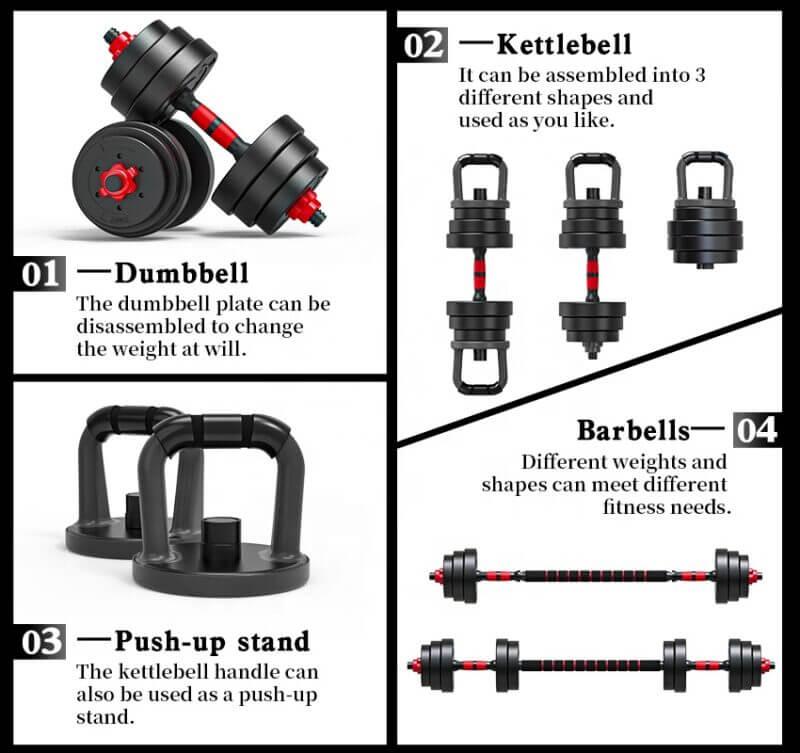 30kg 6 in 1 Adjustable Fitness Dumbbell Barbell Kettlebell Gym Set