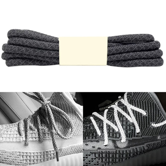 Reflective Shoe laces Round Sneakers ShoeLaces Kids Adult Outdoor Sports Shoelaces Length 100cm Dark Gray