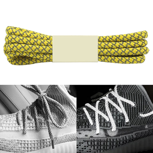 Reflective Shoe laces Round Sneakers ShoeLaces Kids Adult Outdoor Sports Shoelaces Length 100cm Yellow