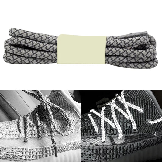 Reflective Shoe laces Round Sneakers ShoeLaces Kids Adult Outdoor Sports Shoelaces Length 100cm Light Grey