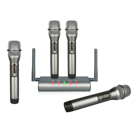 XTUGA U F4600 Professional 4 Channel UHF Wireless Microphone System with 4 Handheld Microphone AU Plug