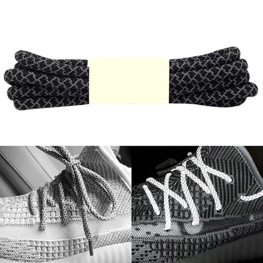 Reflective Shoe laces Round Sneakers ShoeLaces Kids Adult Outdoor Sports Shoelaces Length 100cm Black